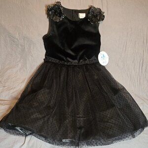 Luli & Me Boutique Girls Dress Black Flowers Polka Dot Formal Party Sz 10 - NWT